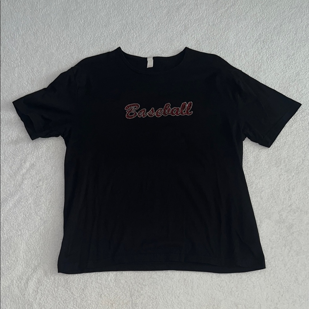 Black Short Sleeve Tee with Red Baseball Bling size 2x